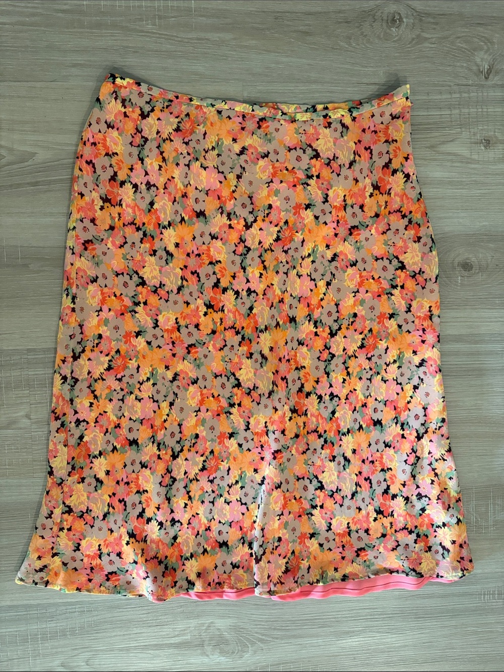 Evan Picone Floral Midi Skirt in Pink, Orange and Black
